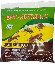Для уничтожения крысиных клещей, муравьев, тараканов, клопов, блох, мух ФАС-ДУБЛЬ 2 сорт 125г